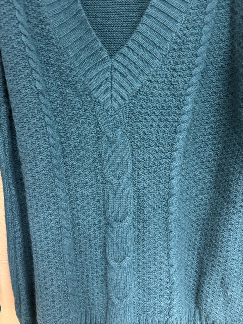 Lane Bryant Teal V-Neck Cable Knit Sweater - Picture 4 of 6